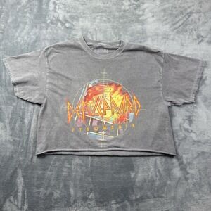 Def Leppard Size M/L Pyromania Women's Cut Off T Shirt Heather Gray